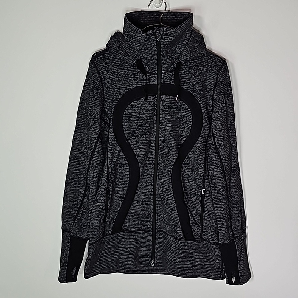 Lululemon black and gray size 8 zip up hooded design jacket